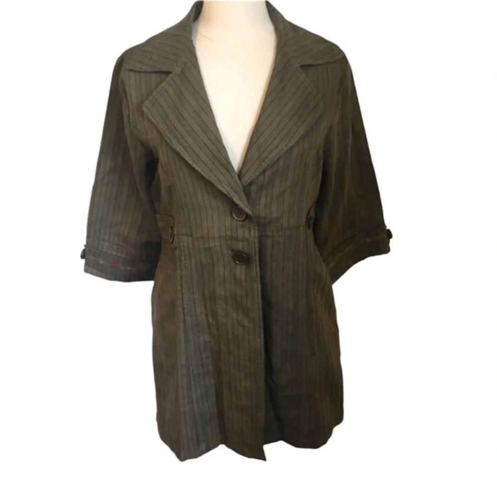 Mrs.Pepper Green Herringbone red pinstripe coat w/buttons & 3/4sleeves SizeLarge